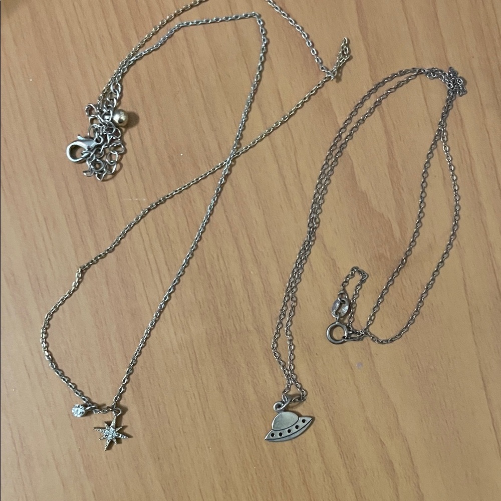 Urban Outfitters Silver Star & UFO Layered Necklace Set